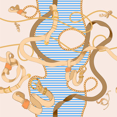 Baroque chains and belts. Vector striped seamless pattern for scarf