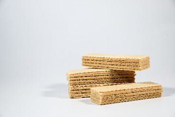 Wafer candy filled with vanilla cream on a white background