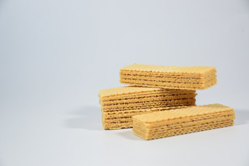 Wafer candy filled with vanilla cream on a white background