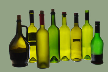 Empty wine bottles. Recycling. No alcohol!