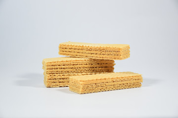 Wafer candy filled with vanilla cream on a white background