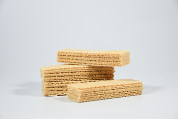 Wafer candy filled with vanilla cream on a white background