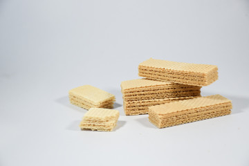 Wafer candy filled with vanilla cream on a white background