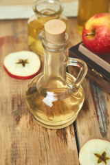 Apple cider vinegar. Bottle of apple organic vinegar