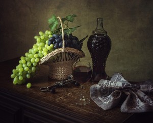 Still life with grapes and wine