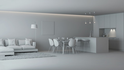 Modern house interior. Gray interior.  3D rendering.