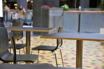 Office furniture, furniture for cafes and bars. Unsharp background