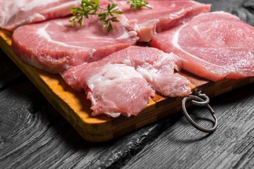 close up scene of raw pork meat.
