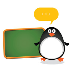 Penguin on lesson. Vector illustration of a cute penguin on lesson or presentation.