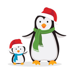 Winter fun. Mother penguin and little penguin