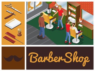 Isometric Barber Shop Composition