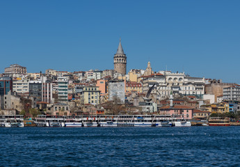 Fototapeta na wymiar Istanbul, Turkey - called also Karakoy or Pera, the Galata district presents still today a strong Genoese heritage, well rapresented by its most notable landmark, the Galata Tower