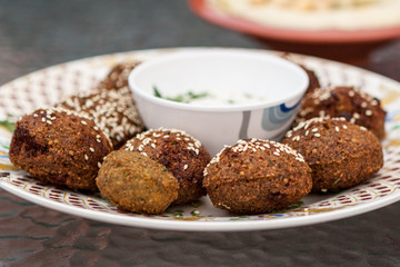 A plate of falafel in old Dubai, United Arab Emirates.