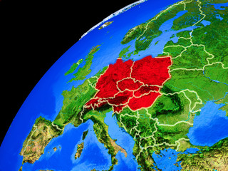 Central Europe from space. Planet Earth with country borders and extremely high detail of planet surface.