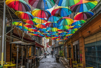 Fototapeta na wymiar Istanbul, Turkey - a metropolis with an endless heritage, Istanbul presents numerous examples of modern arts and architecture as well, with colorful murales and umbrellas all over the Old Town