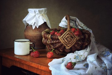 Still life with ripe strawberry