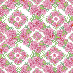 Obraz premium Seamless geometric pattern with peony