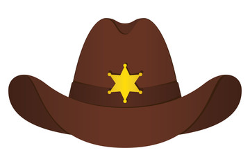 Brown Sheriff Hat Icon. Vector Isolated Object. Front View. Symbol of Wild West