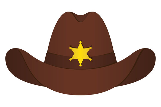 Brown Sheriff Hat Icon. Vector Isolated Object. Front View. Symbol of Wild West