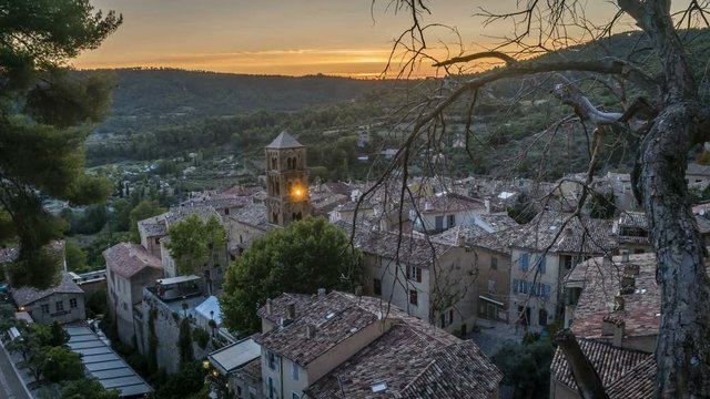 Timelapse of the sunset in Moustiers Sainte Marie, Provence region in France