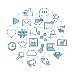 Social network poster. Thin line icons set marketing concept banner. Social media web symbols