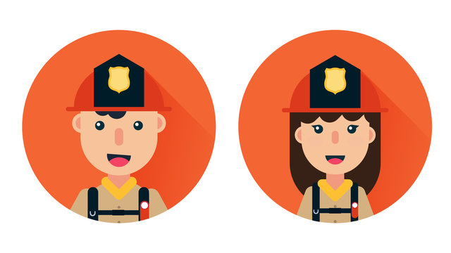 Male And Female Firefighters Icons Set