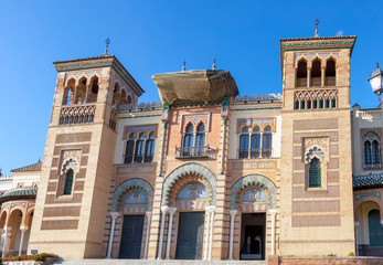 Fototapeta na wymiar The facade of the Museum of Art and Popular Customs (Museo de Artes y Costumbres Populares) - Mudejar Museum, Seville, Andalucia, Spain
