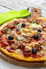 pizza with salami and cheese