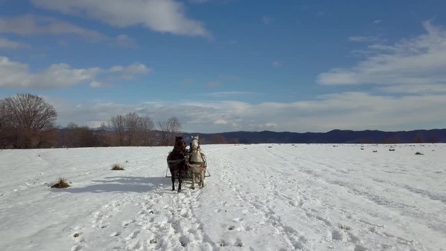 Aerial footage of a winter landscape at the countryside at the Christmas time.