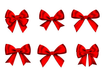 Red  gift  bows set  for  Christmas, New Year decoration.