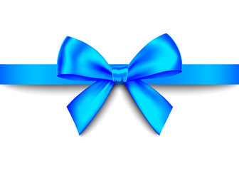 Blue  realistic gift bow with horizontal  ribbon.