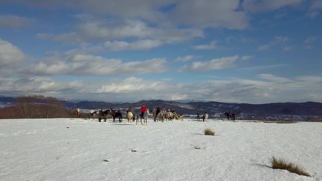 Aerial footage of a winter landscape at the countryside at the Christmas time.