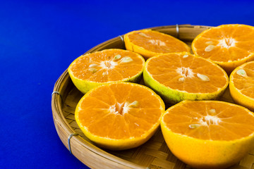 oranges on a blue background