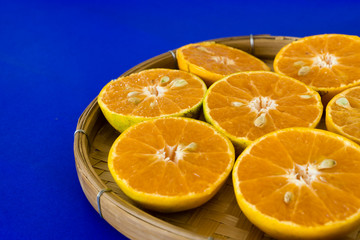 oranges on a blue background