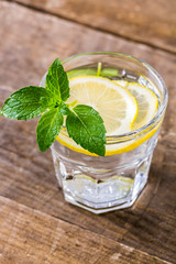 Fresh Lemonade in a Glasses with Lemon Slices and mint