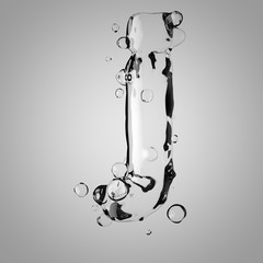 3D water letter J lowercase. 3D rendering water font with drops isolated on light background.