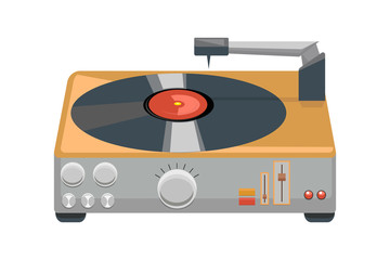 Turntable, vinyl player, gramophone, the 80's stereo system. Vector illustration in a flat design.