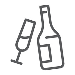 Champagne line icon, alcohol and drink, bottle with glass sign, vector graphics, a linear pattern on a white background.