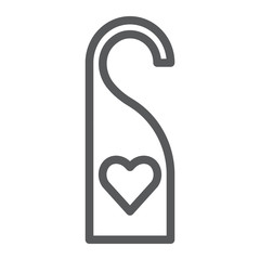 Door hanger with heart line icon, label and love, do not disturb sign, vector graphics, a linear pattern on a white background.