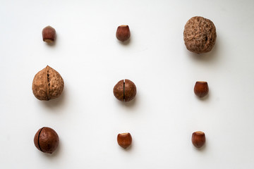 Assorted mixed nuts on white background.