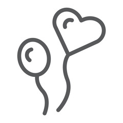 Party balloons line icon, romance and love, heart balloon sign, vector graphics, a linear pattern on a white background.