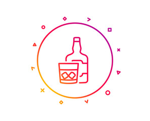 Whiskey glass with ice cubes line icon. Scotch alcohol sign. Gradient pattern line button. Whiskey glass icon design. Geometric shapes. Vector