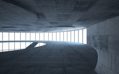 Abstract  concrete interior multilevel public space with window. 3D illustration and rendering.