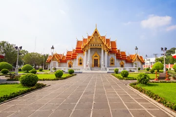 Foto op Plexiglas Bangkok, Thailand, Marble temple-Wat Benchamabophit. It is one of the most beautiful temples in Bangkok. Most of the temple is built of marble, including imported from Italy.  © galina_savina