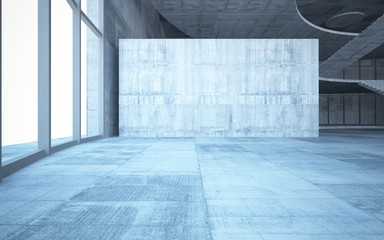 Obraz premium Abstract concrete interior multilevel public space with window. 3D illustration and rendering.