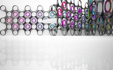 Abstract dynamic interior with colored gradient smooth objects. 3D illustration and rendering