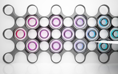 Abstract dynamic interior with colored gradient smooth objects. 3D illustration and rendering