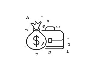 Business case line icon. Portfolio and Salary symbol. Diplomat with Money bag sign. Geometric shapes. Random cross elements. Linear Salary icon design. Vector