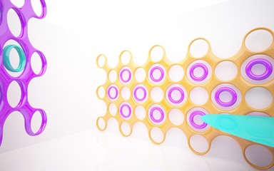 abstract architectural interior with colored smooth sculpture. 3D illustration and rendering