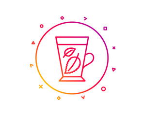Mint Tea line icon. Fresh herbal beverage sign. Mentha leaves symbol. Gradient pattern line button. Mint leaves icon design. Geometric shapes. Vector